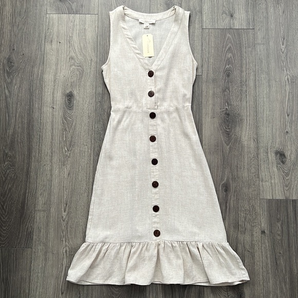 Monteau Dresses Nwt Monteau La Button Front Linen Blend Midi Dress